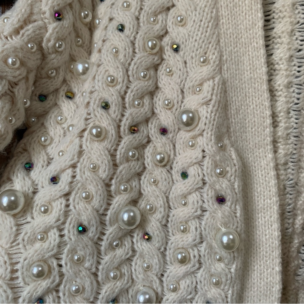 Maeve Anthropologie Party Pearl Embellished Knit Open Cardigan - Picture 4 of 16